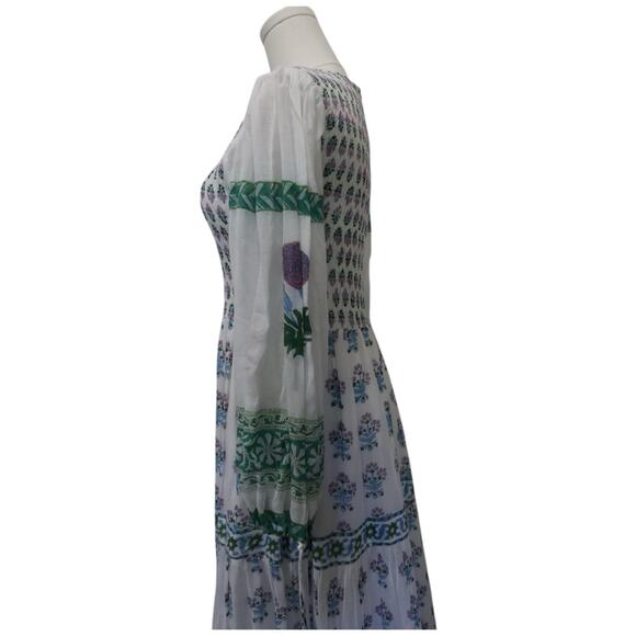 OLIPHANT Smocked Top Ballon Sleeve Provence Print Maxi Dress Size XS - Picture 7 of 13